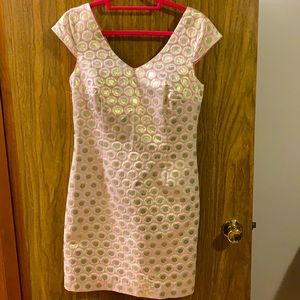 Lilly Pulitzer Pink & Gold V-Neck Shift Dress
